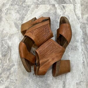 Sofft Tan Heeled Boots with Peep-Toe Design